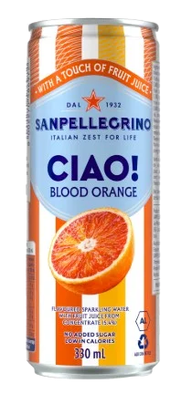 San Pellegrino Sparkling Natural Mineral Water / Ciao! Blood Orange / 330mL / Cans